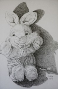 Soft toy bunny, pencil drawing, light and shadow, ArtHenning