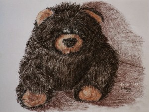 soft toy gorilla, sanguine dark, drawing, ArtHenning