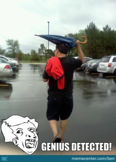 Genius, umbrella on the head